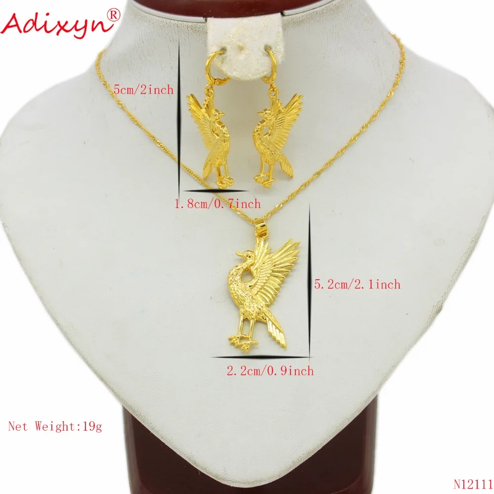 Adixyn Gold Bird Necklace/Earrings/Pendant Gold Color for Women PNG Trinidad and Tobago Style N12111