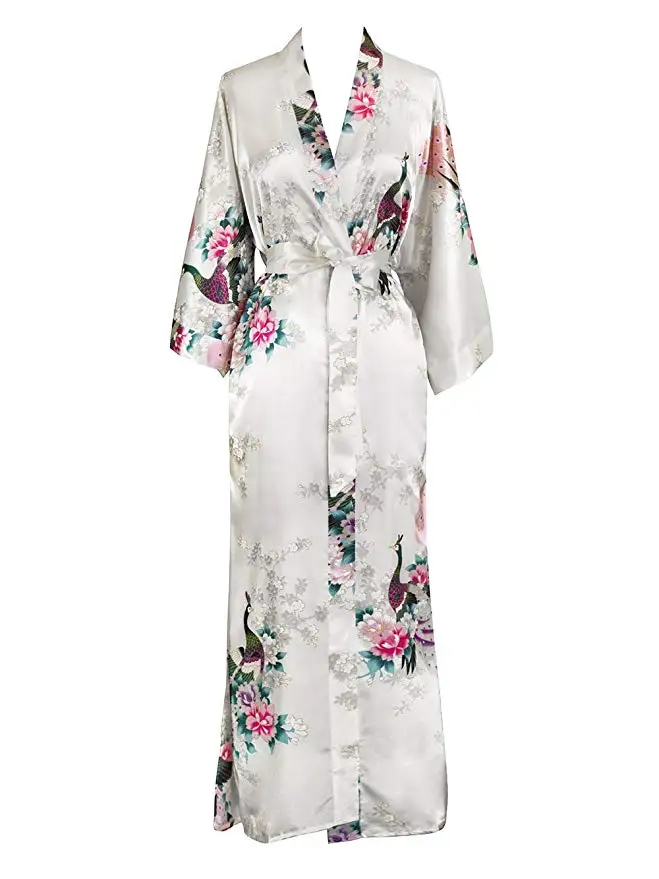 FZSLCYIYI Women\'s Peacock Kimono Robe Sexy Floral Bridal Bridesmaid Robes Woman Flower Party Wedding Long Sleepwear Bathrobe