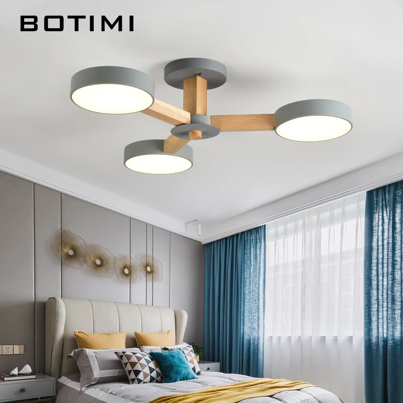 Lampadario a soffitto rotondo 220V 110V per soggiorno moderno in legno bianco Lustre luci per camera da letto in legno lampade da interno montate su