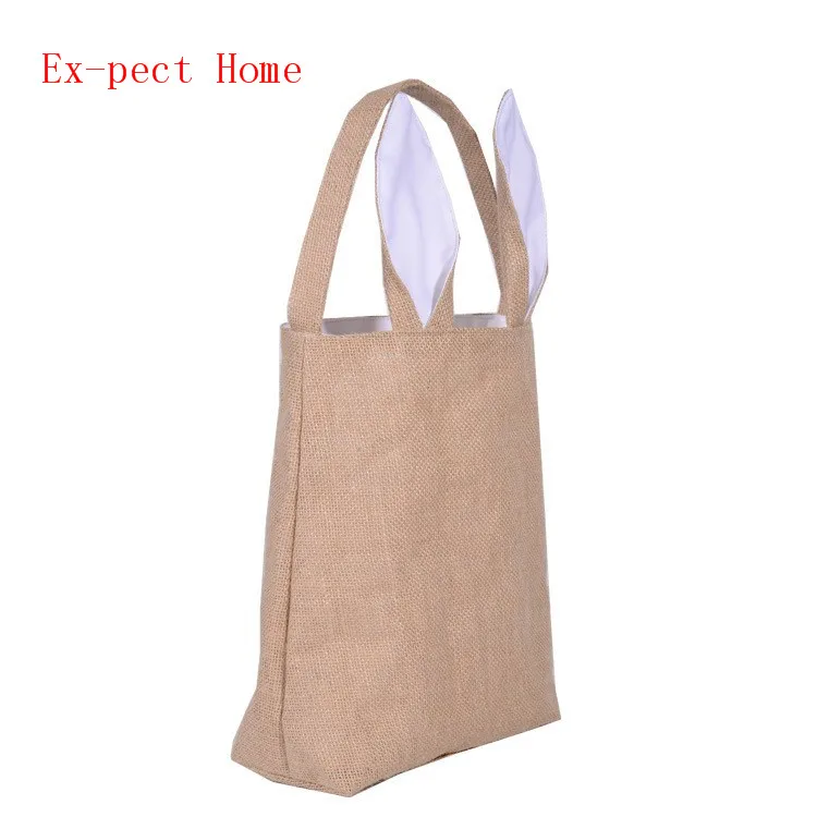 

100pcs/lot Easter Decoration Supplies Easter Gift Bag Jute Burlap Material Rabbit Ear Shape Bags For child Gifts Packing