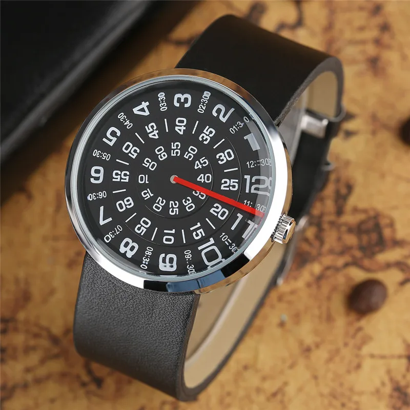 PAIDU Creative Turntable Men Watch Unique Rotation Dial Casual Sport Quartz Wristwatch Fashion Leisure Student Unisex Cool Clock