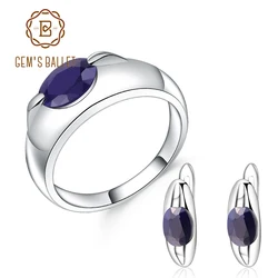 GEM'S BALLETTO 925 Sterling Silver Classic Della Pietra Preziosa Set di Gioielli Blu Zaffiro Naturale Anello Orecchini Set Per Le Donne Regalo Della Madre