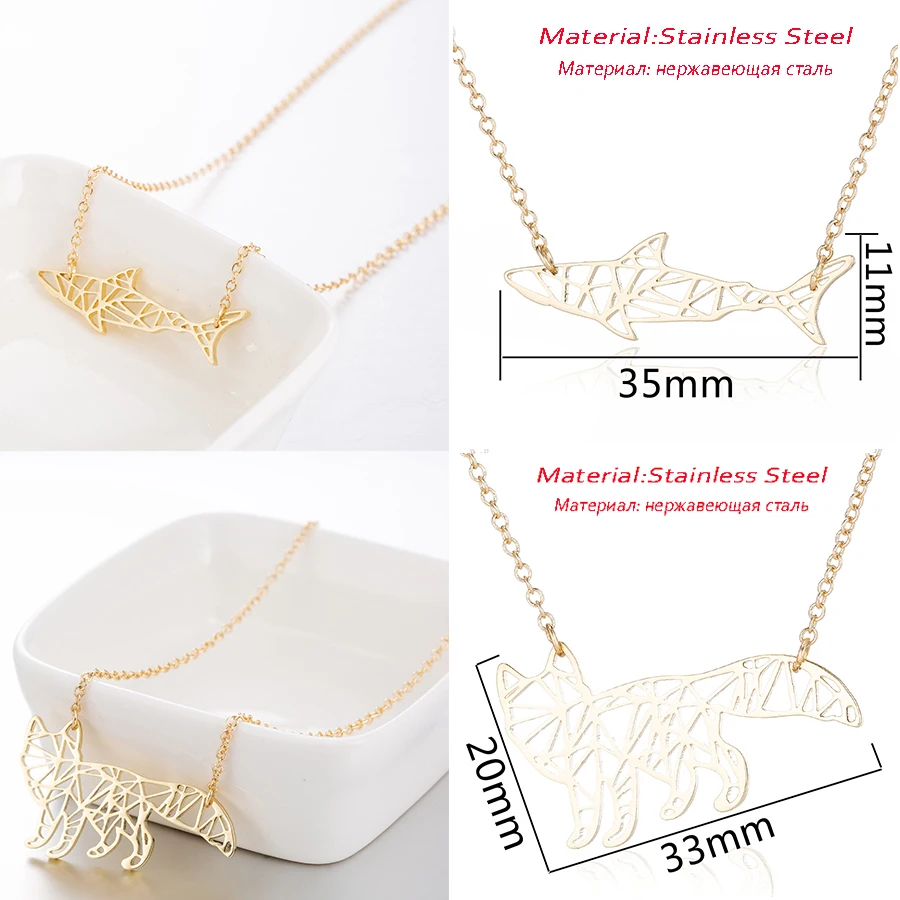 النساء القلائد الفولاذ المقاوم للصدأ الحيوان الثعلب القرش قلادة قلادة 2025 موضة سلسلة طويلة المختنقون القلائد قلادة عيد الميلاد #1