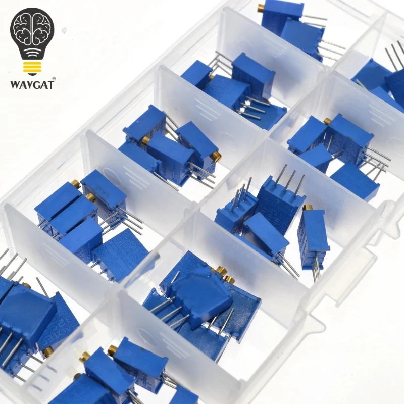 Imagem -03 - Kit de Potenciômetro Aparador Multivoltas 3296w Alta Precisão 3296 Resistor Variável com Caixa Kit Faça Você Mesmo Eletrônico