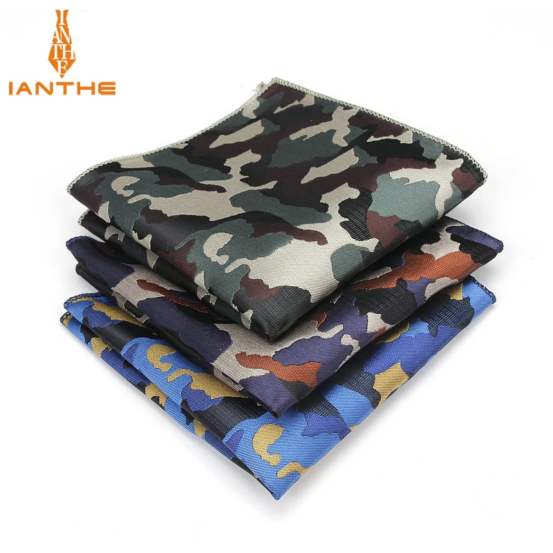 Luxury Men\'s Handkerchief camouflage Wowen Jacquard Hankies Polyester Hanky Business Vintage Pocket Square Chest Towel 23*23CM