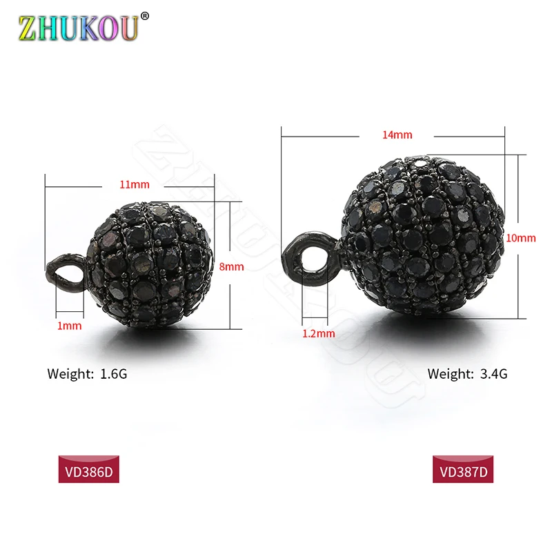 ZHUKOU 8x11mm Black Round Charms for Jewelry Making High Quality Accessories for Women earrings and necklace wholesale VD386