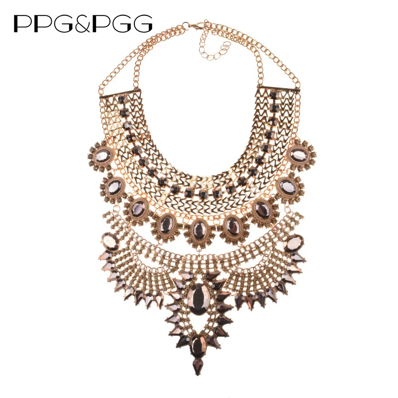 Indian Ethnic Statement Large Necklace Women Fashion Crystal Rhinestone Maxi Long Collar Big Bib Choker Necklace Boho Jewelry