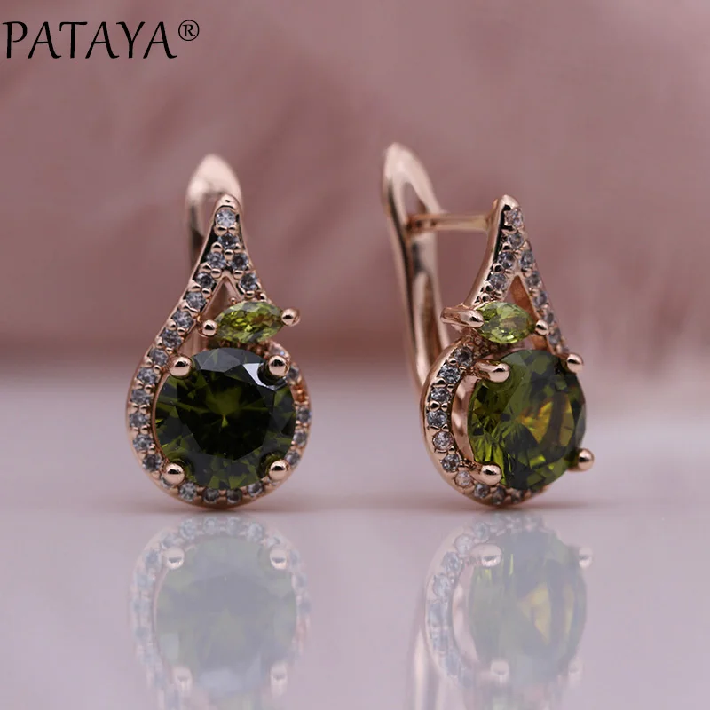 PATAYA 618 Promotion New Green Earrings 585 Rose Gold Color Round Natural Zircon Women Dangle Earrings Horse Eye Fashion Jewelry