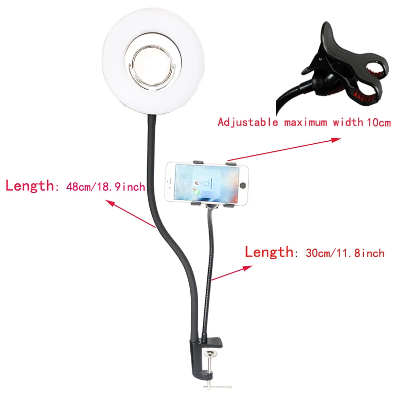 8'' 24W 5500K 120PCS Selfie Ring Light Dimmable LED Lazy Bracket Tabletop Cell Phone Holder Clip For Iphone HTC HUAWEI