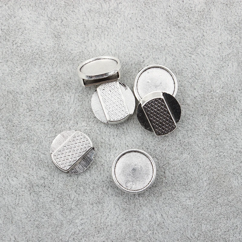 20pcs tibetan silver flat leather slider beads blank 12mm cabochon setting diy bracelets making supplies hole 10x2.5mm