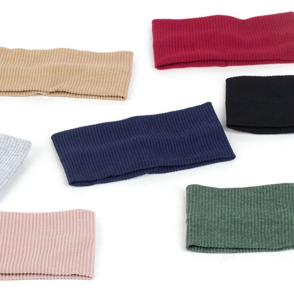 Geebro New Women Solid Knit Ribbed Headbands Soft Cotton Elastic Yoga Head Wrap Ladies Hair band Accessories AQ003