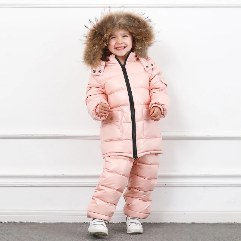 Children\'s Clothing Winter Jacket For Girls  Boys  White Duck Down Jacket+Pants Suit  Solid Thick outerwear & coats Waterproof