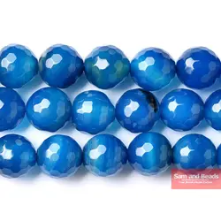 Natural Stone Faceted Blue Agata Beads 16