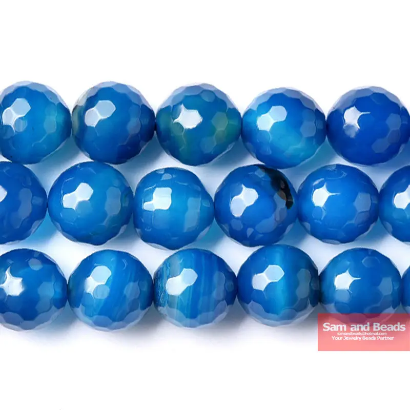 Natural Stone Faceted Blue Agata Beads 16