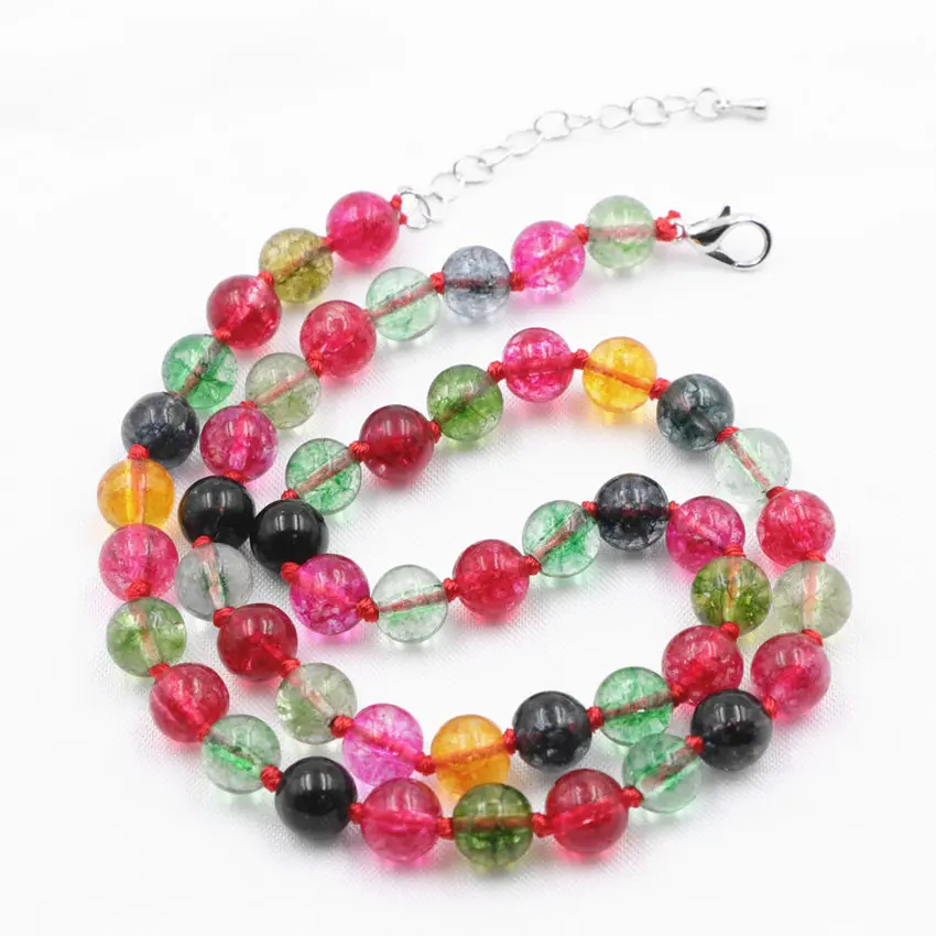 Charms Multi Round Choker Stone Necklace Statement Women Necklaces Stone Crystal Tourmaline Beads Short Chain Jewelry 18