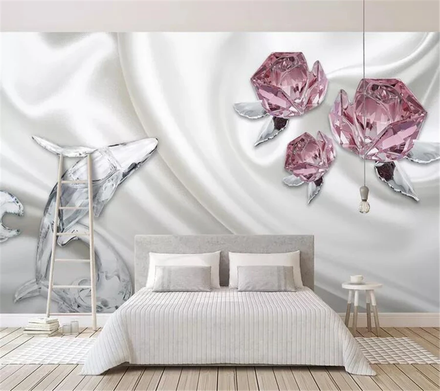 

wellyu Custom wallpaper papel de parede Three-dimensional modern minimalist crystal rose dolphin silk TV background wall