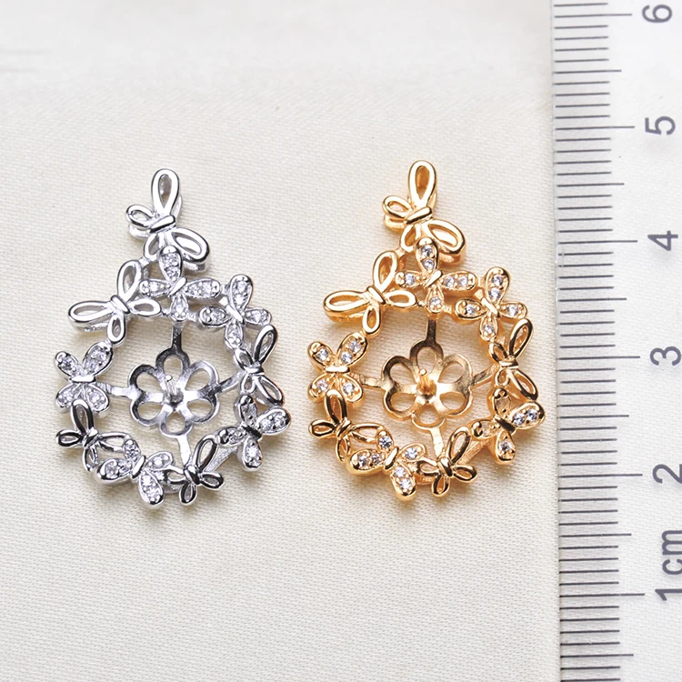 Multi Butterflies Pearl Pendant Holder S925 Sterling Silver Pearl Pendant Jewelry Findings Butterfly Pendant Accessory 3Pcs