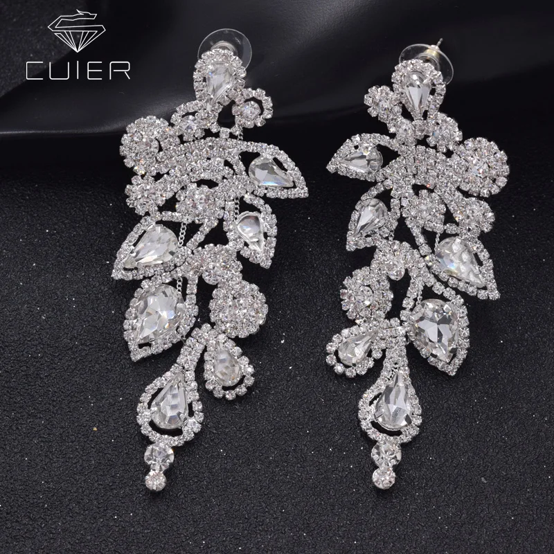 CuiEr Rhinestones drop earring for bridal clear crystal strass leaves wedding women party decorations AAA stone ER-34