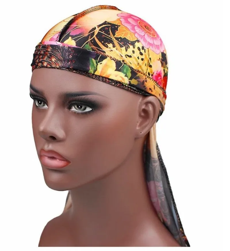 Hair Accessories Silky Print Floral Durag Bandanas Hats For Women Men Long Tail Pirate Hat Waves do doo du rag Turban Head Cover