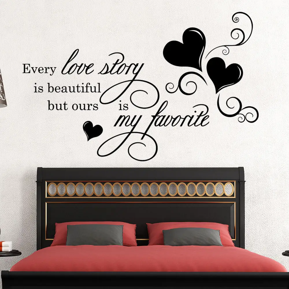 Quote Wall Decal Every Love Story Is Beautiful Sticker Bedroom Decor DIY Vinyl Removable Text Wall Sticker Creative Mural LA749