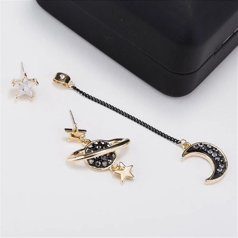 New Geometric Asymmetrical Star Moon Pendant Earrings For Women Fashion Planet Long tassel Personality Ear Jewelry Girl Gifts