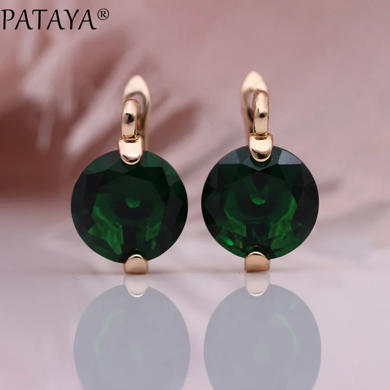 PATAYA 618 Promotion New Gradient Blue Dangle Earrings 585 Rose Gold Color Natural Zircon Round Earrings Women Fashion Jewelry