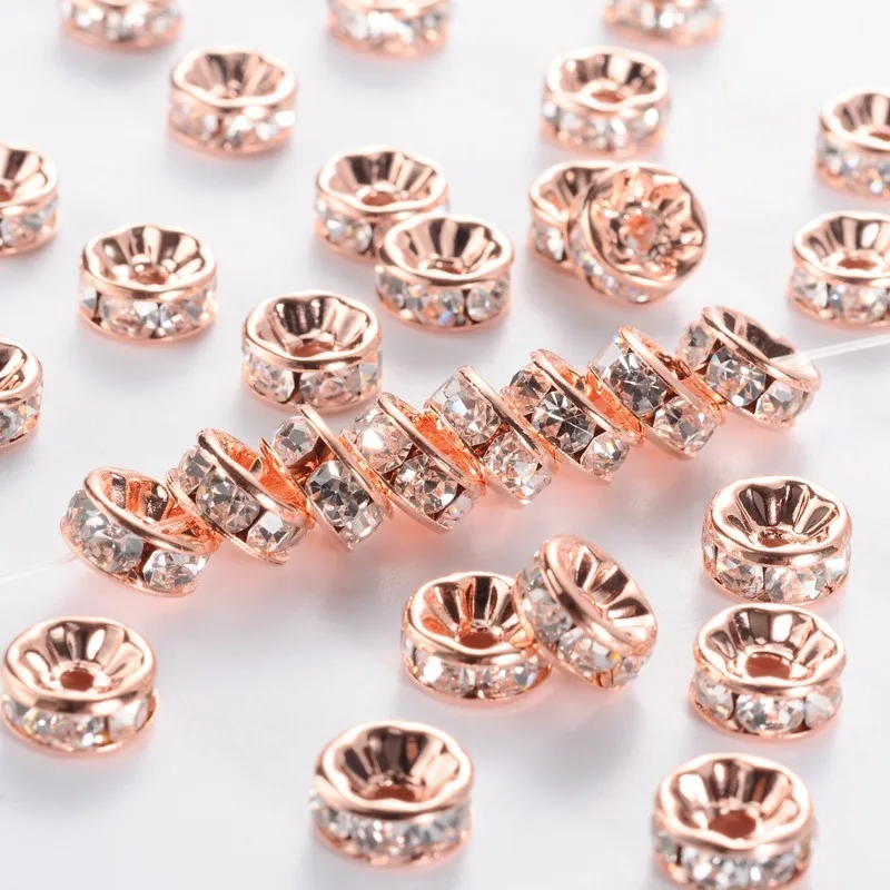 200pcs Brass Rhinestone Spacer Beads Grade AAA Straight Flange Nickel Free Rondelle Crystal about 6x3mm, Hole: 1mm