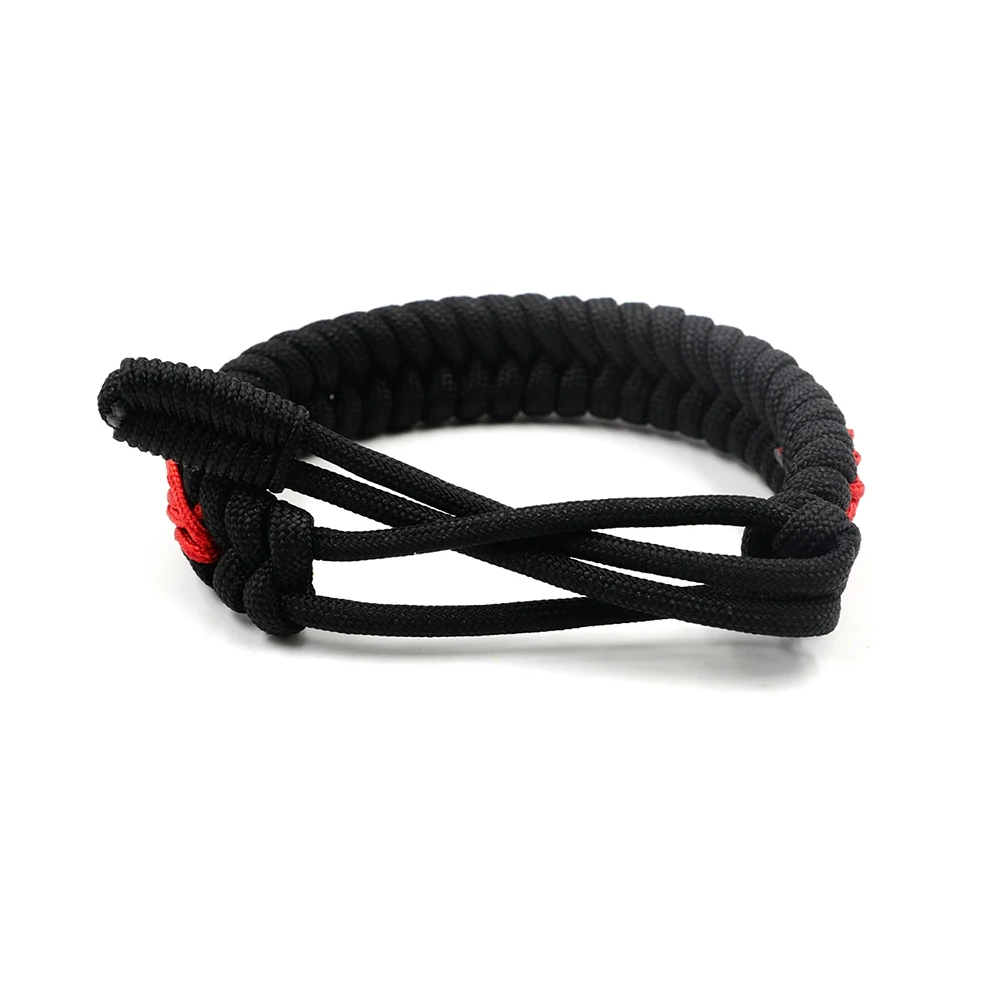 Adjustable Survival Emergency Black and Red 550 Paracord Bracelet Parachute Cord Bracelet Camping Hiking DIY Hand-made