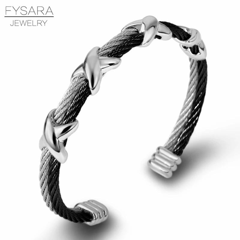 FYSARA Famous Twisted Cable Wire Bangles X Design Bracelets Women Fashion Jewelry Men Cuff Bracelet Trendy Christmas Pulseiras