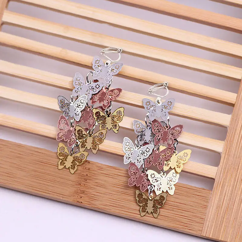 JIOFREE New Fashion 8 Color Alloy Butterfly Clip on Earrings No Pierced Long Earrings For Women Fashion Jewelry