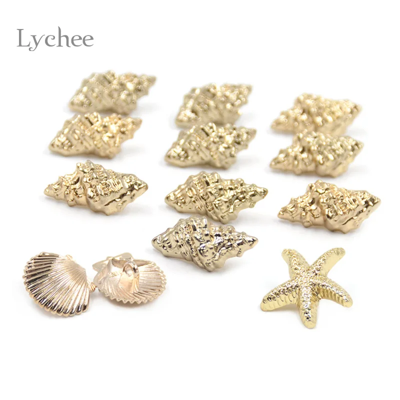 Lychee Life 10 pezzi/lottp bottone da cucire in metallo Scrapbooking Sea Series scintillanti stelle marine conchiglie Jeans bottoni decorativi