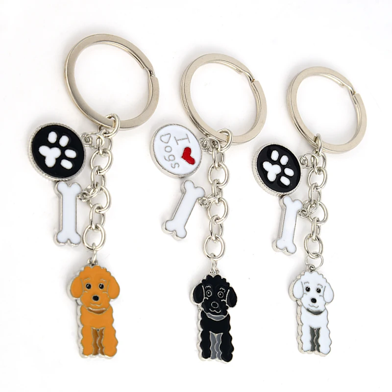 Poodle Teddy Dog Key Chains For Women Men Christmas Gift Metal Bag Charm Car Keychain Key Ring Holder Women Accessories