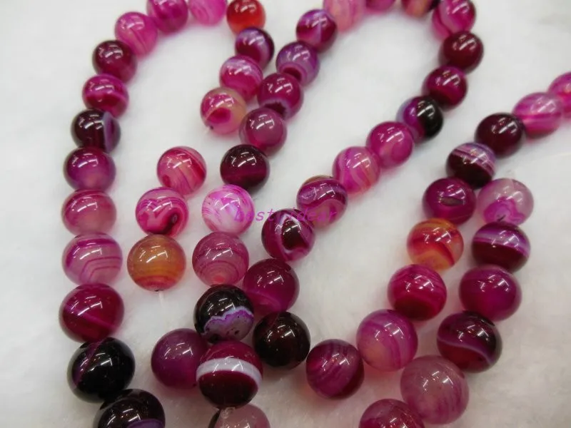 Free Shipping ! 140pcs/Lot 8mm Round Cherry Hot Pink Stripe stone stone Beads,Loose stone Beads Fit For Bracelet & DIY,RSB-381