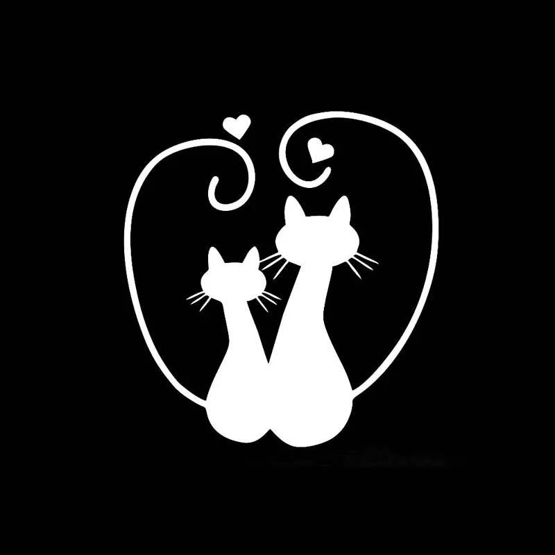 YJZT 13CM*13.9CM Car Sticker Decor Vinyl Decal Cat Kitten Pet Love Heart Couple Black Silver C10-02456