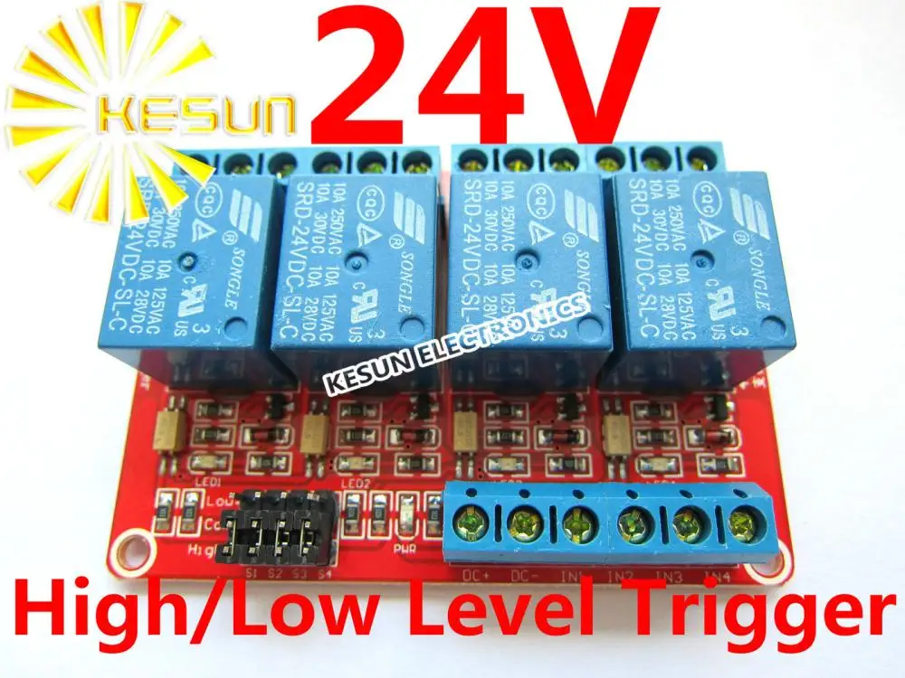 5PCS/LOT 4 Channel 24V Relay Module High/Low Level Trigger 4 road relay modules expand with Optocoupler