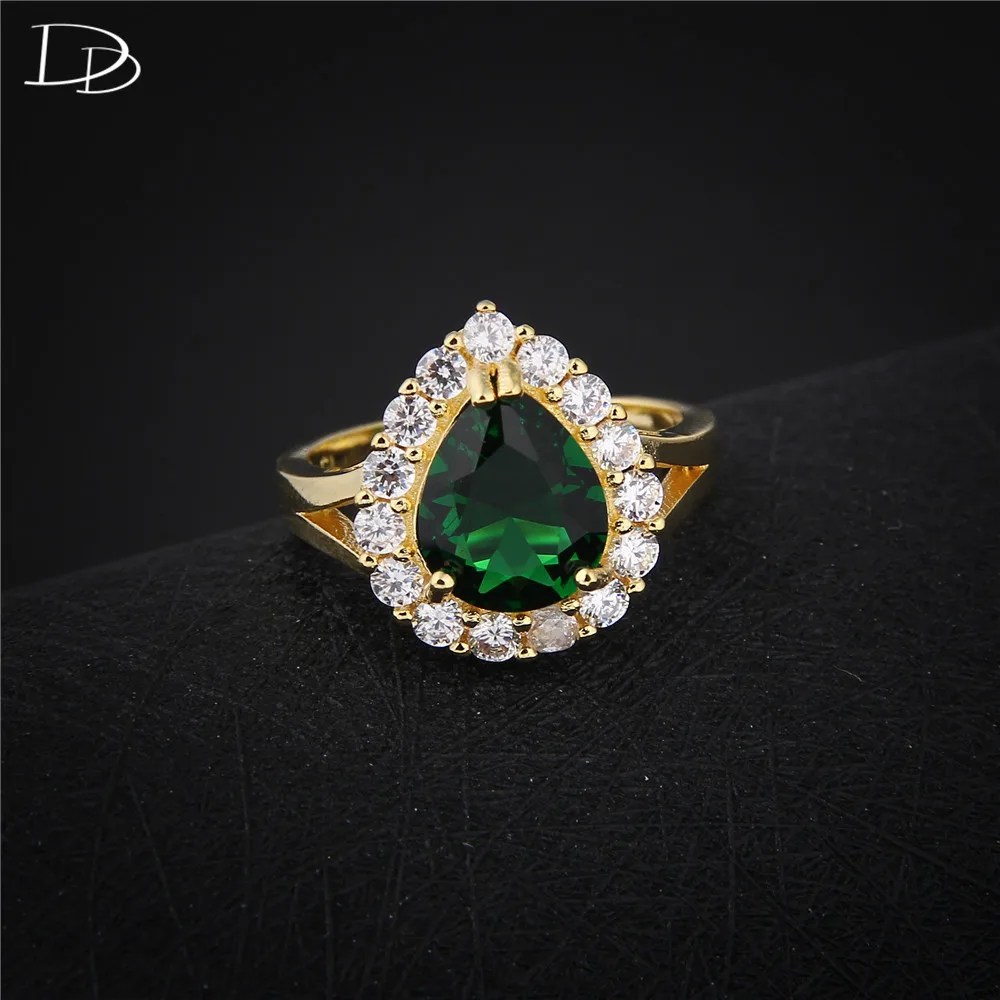 Charming 585 Gold Color Ring Vintage Green Stone Jewelry Elegant Rings For Women Luxury Rhinestone Wedding Engagement Anel Dd201