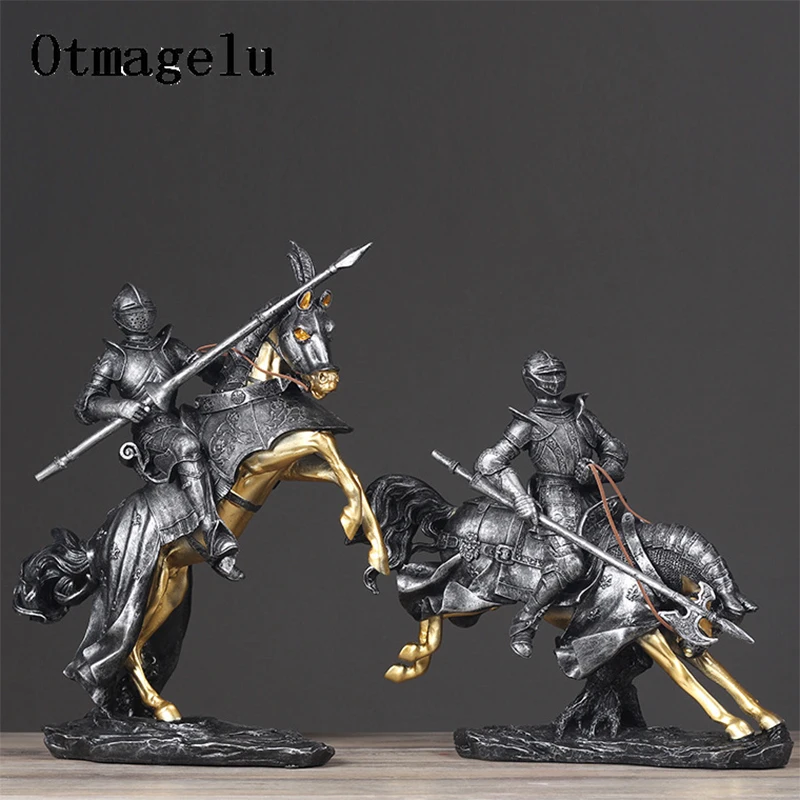 

Fashion European Vintage Roman Soldier Cavalry Figurines Miniatures Living Room Warrior Statue Home Decor Artificial Ornament