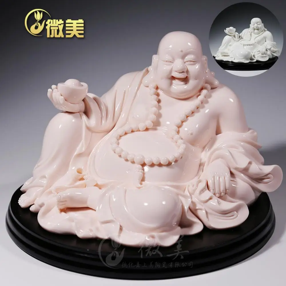 As a jade 8 inch tuobao Buddha Maitreya TV cabinet Dehua white porcelain gifts of high-grade ceramic Buddha living room