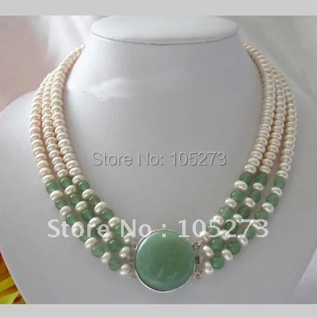 

Stunning 3Rows AA7-8MM Round White Freshwater Pearl Necklace Pearl Jewelry Nice For Gift New Free Shipping