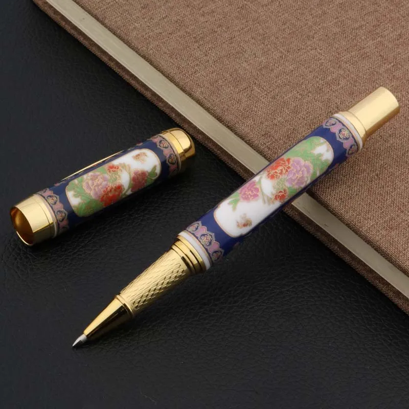 Blue And White CHINESE Porcelain With peony Flower Painting Rollerball Pen Stationery Office school supplies Writing