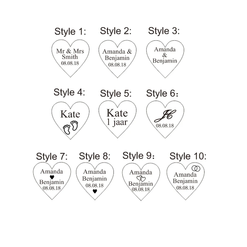 10 Piece Clear Personalized Laser Engraved Keychain Love Heart Wedding Favors Customized Size 3 Cm * 3 Cm