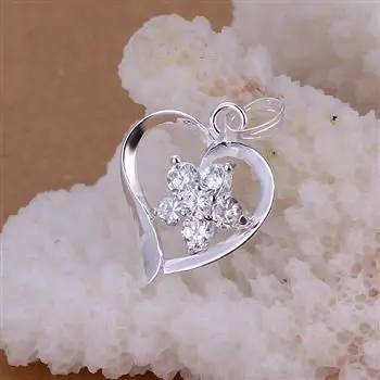 Retro Elements Elegant Gorgeous P205 Wholesale Shinning Pendant For Women Charm Silver Color Fashion Jewelry Heart Flower Zircon