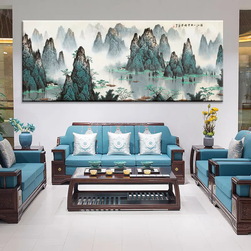 

Large Wall Art Canvas Prints Chinese Mountain and River painting Picture Hall Living Room Decor Canvas Art Wall Poster Print-4