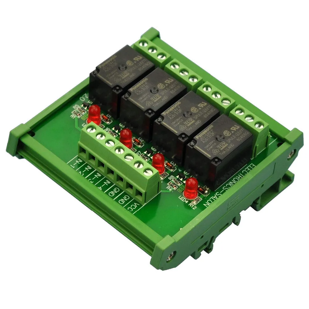 Electronics-Salon DIN Rail Mount 4 SPDT 10Amp Power Relay Interface Module, DC 24V Version.