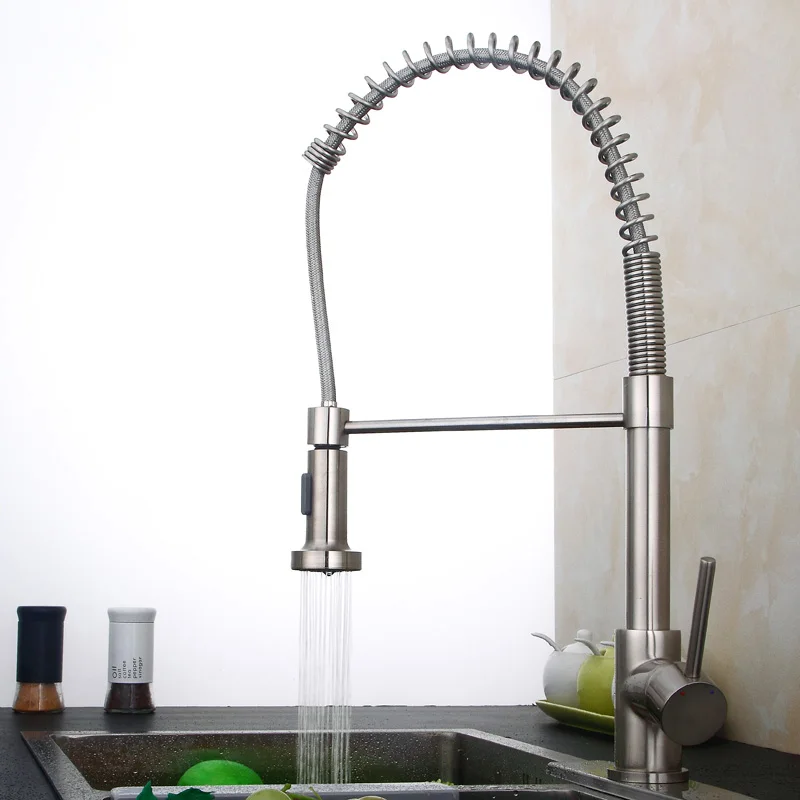 

BAKALA Modern Brushed Nickel High Arch Pull Down Pre Rinse Pull Out Sprayer Single Handle Kitchen Sink Faucet with Deck Plate