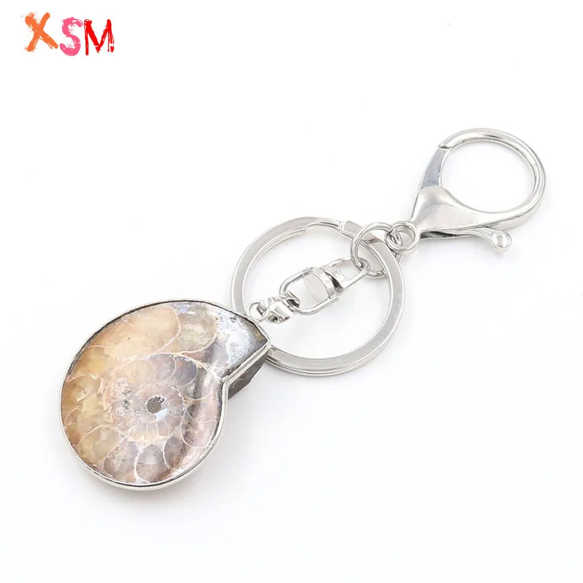 XSM Natural Stone Ammonite Seashell Snail Pendants Keychains Hanging Bike Car Buckle Key Rings for Women & Men Gift