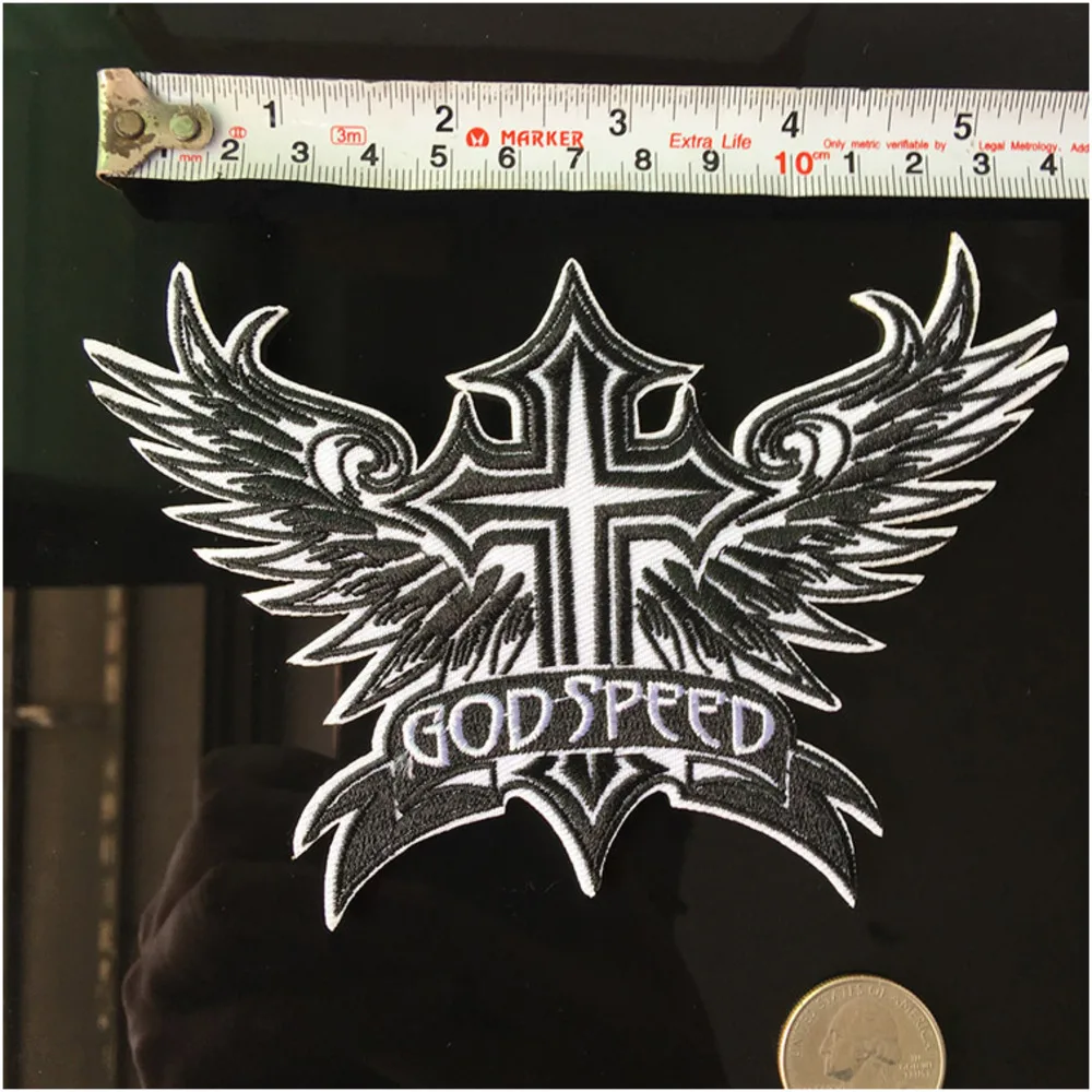 PGY Wings Cross Cloth Patches Iron On Clothing GOD SPEED Letter Embroidery Accessories Embroidery Badge Patch Appliques H