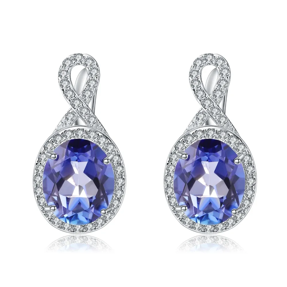 GEM'S BALLET 6.63Ct Natural Iolite Blue Mystic Geometric Quartz Earring 925 Sterling Silver Stud Earrings For Women Wedding Fine