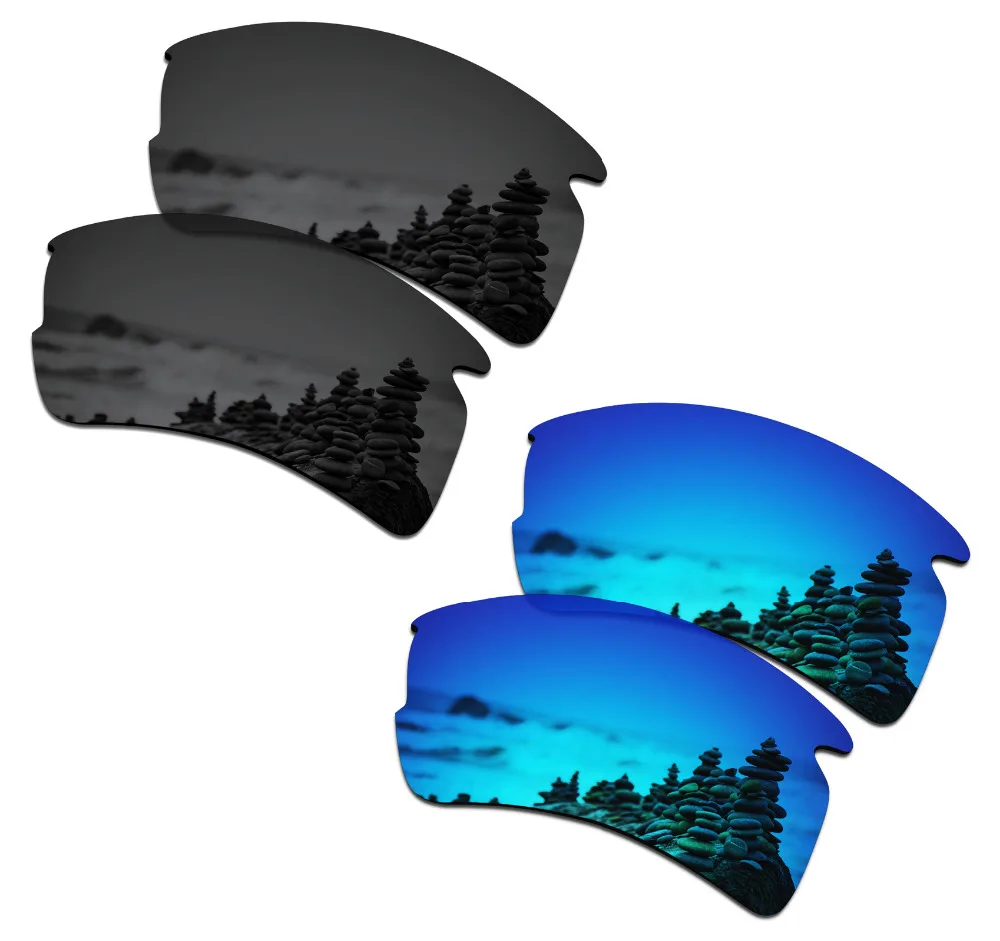 SmartVLT 2 Pairs Polarized Sunglasses Replacement Lenses for Oakley Flak 2.0 XL Stealth Black and Ice Blue