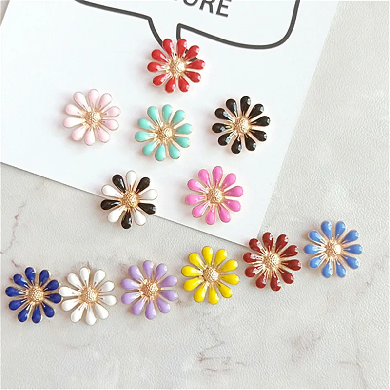 10pcs/lot Alloy Drop Oil Daisy Metal Buttons Child Diy Hair Accessories Sun Flower Bridal Headwear Material Decorative Buttons